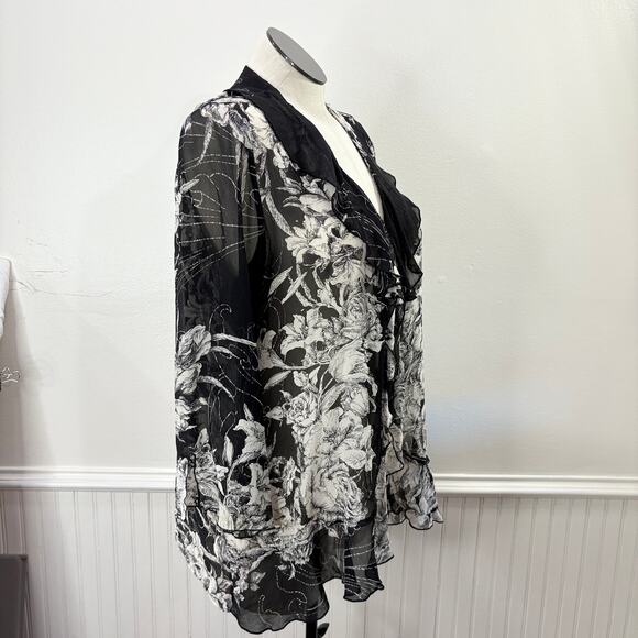 Citron Size XL Cardigan 100% Silk Floral Whimsigoth Dark Fairy Boho Sheer Floral - Picture 15 of 15